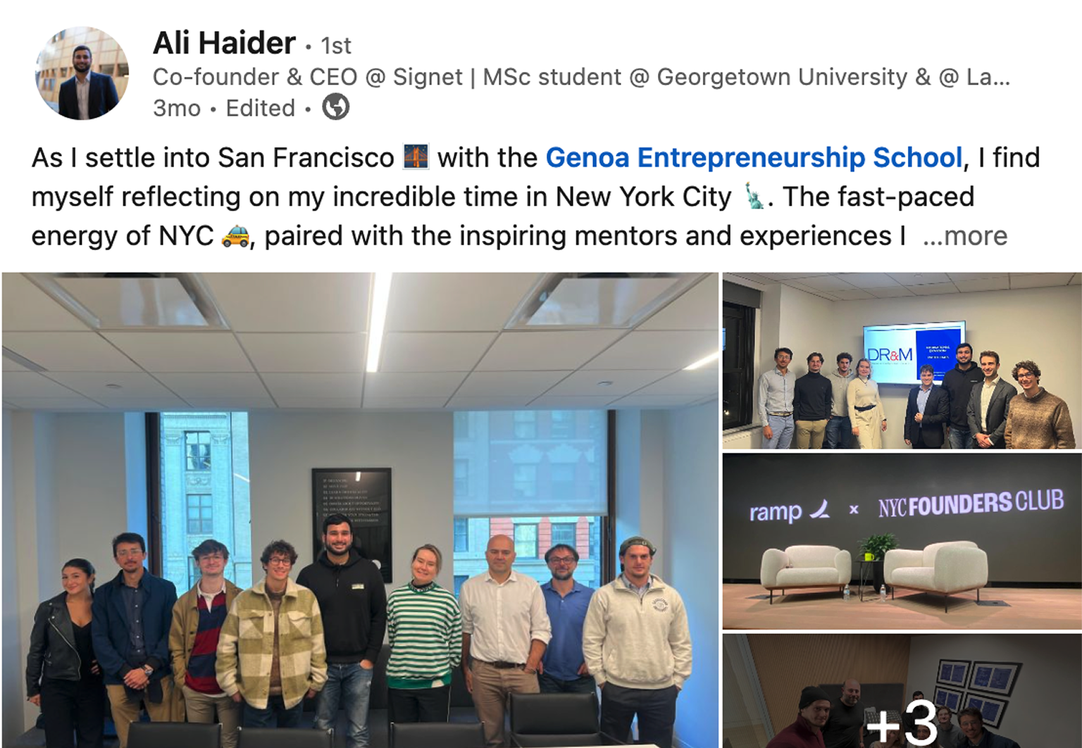 Student LinkedIn post